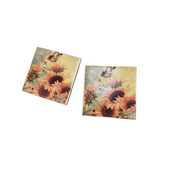 Sunflower & Butterfly Decorative Ceramic Coasters With Cork Backing 4.25 x 4.25 - Picture 8 of 8